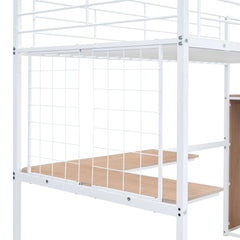 Bellemave® Metal Loft Bed with Desk and Metal Grid, Lateral Storage Ladder and Wardrobe - Bellemave