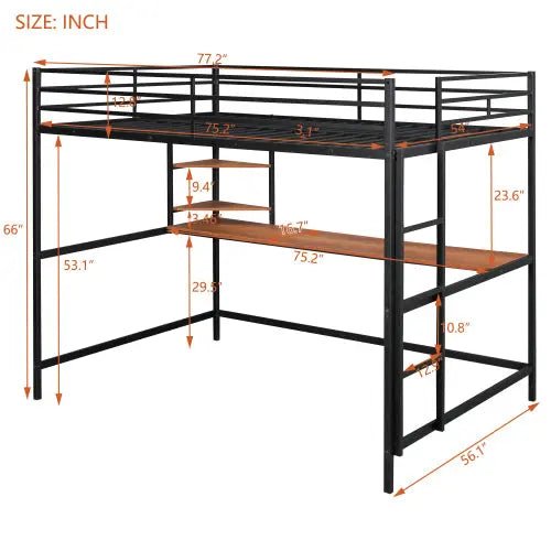 Bellemave® Metal Loft Bed with Desk and Shelve - Bellemave