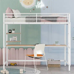 Bellemave® Metal Loft Bed with Desk and Shelve - Bellemave