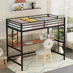 Bellemave® Metal Loft Bed with Desk and Shelve - Bellemave