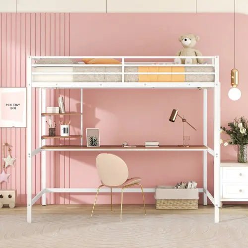 Bellemave® Metal Loft Bed with Desk and Shelve - Bellemave