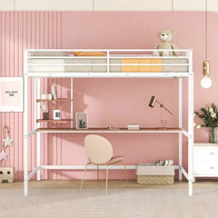 Bellemave® Metal Loft Bed with Desk and Shelve - Bellemave