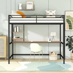 Bellemave® Metal Loft Bed with Desk and Shelve - Bellemave