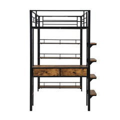 Bellemave® Metal Loft bed with Desk and Shelves - Bellemave