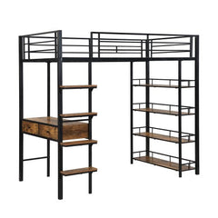 Bellemave® Metal Loft bed with Desk and Shelves - Bellemave