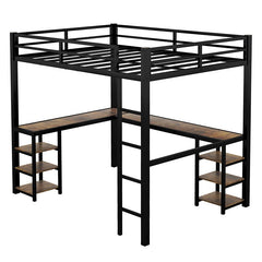 Bellemave® Metal Loft Bed with Desk and Shelves, Ladder and Guardrails - Bellemave