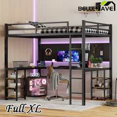 Bellemave® Metal Loft Bed with Desk and Shelves, Ladder and Guardrails - Bellemave