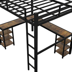 Bellemave® Metal Loft Bed with Desk and Shelves, Ladder and Guardrails - Bellemave