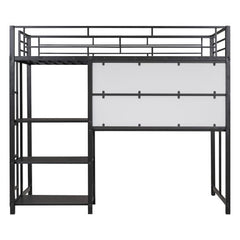 Bellemave® Metal Loft Bed with Desk and Whiteboard, 3 Shelves and Ladder - Bellemave