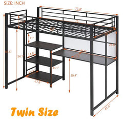 Bellemave® Metal Loft Bed with Desk and Whiteboard, 3 Shelves and Ladder - Bellemave