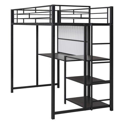 Bellemave® Metal Loft Bed with Desk and Whiteboard, 3 Shelves and Ladder - Bellemave
