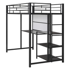 Bellemave® Metal Loft Bed with Desk and Whiteboard, 3 Shelves and Ladder - Bellemave