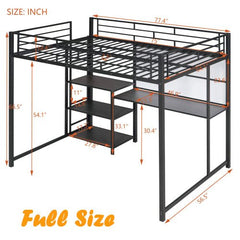 Bellemave® Metal Loft Bed with Desk and Whiteboard, 3 Shelves and Ladder - Bellemave