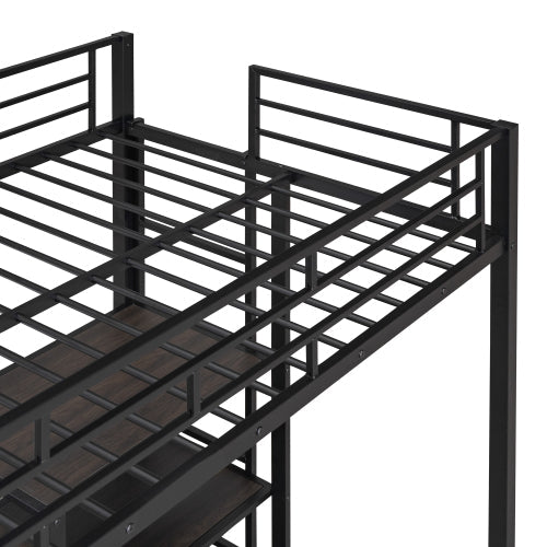 Bellemave® Metal Loft Bed with Desk and Whiteboard, 3 Shelves and Ladder - Bellemave