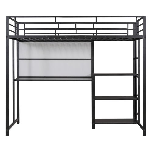 Bellemave® Metal Loft Bed with Desk and Whiteboard, 3 Shelves and Ladder - Bellemave