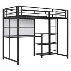 Bellemave® Metal Loft Bed with Desk and Whiteboard, 3 Shelves and Ladder - Bellemave