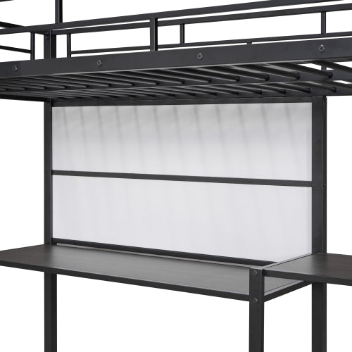 Bellemave® Metal Loft Bed with Desk and Whiteboard, 3 Shelves and Ladder - Bellemave