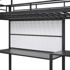 Bellemave® Metal Loft Bed with Desk and Whiteboard, 3 Shelves and Ladder - Bellemave