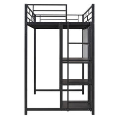 Bellemave® Metal Loft Bed with Desk and Whiteboard, 3 Shelves and Ladder - Bellemave