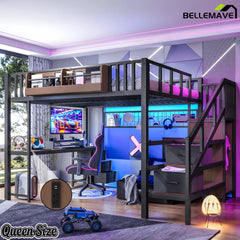 Black Queen Size Multi Functional Loft Bed Frame