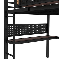 Bellemave® Metal Loft Bed with Desk, Pegboard, Charging Ports, Storage Basket & Clock for Kids & Teens – Black - Bellemave