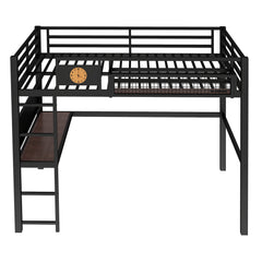 Bellemave® Metal Loft Bed with Desk, Pegboard, Charging Ports, Storage Basket & Clock for Kids & Teens – Black - Bellemave