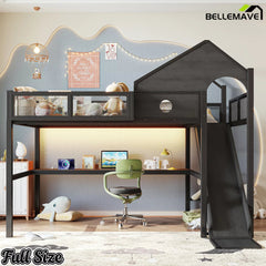 Full loft bed with LED lights and workstation