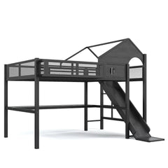 House design loft bed with desk and slide