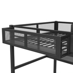 Metal loft bed frame with mesh guardrails