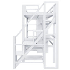 Bellemave® Metal Loft Bed With Desk, USB Ports, 5 - Layer Shelf, Wardrobe and Stepped Stairs - Bellemave