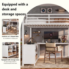 Bellemave® Metal Loft Bed with Desk, Wardrobe, Storage Cubes & Shelves, Heavy - duty Loft Bed Frame for Kids, Teens, Adults, Noise - free - Bellemave