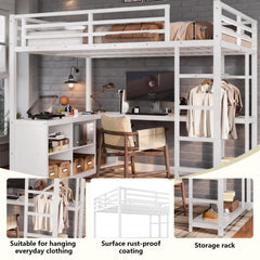 Bellemave® Metal Loft Bed with Desk, Wardrobe, Storage Cubes & Shelves, Heavy - duty Loft Bed Frame for Kids, Teens, Adults, Noise - free - Bellemave