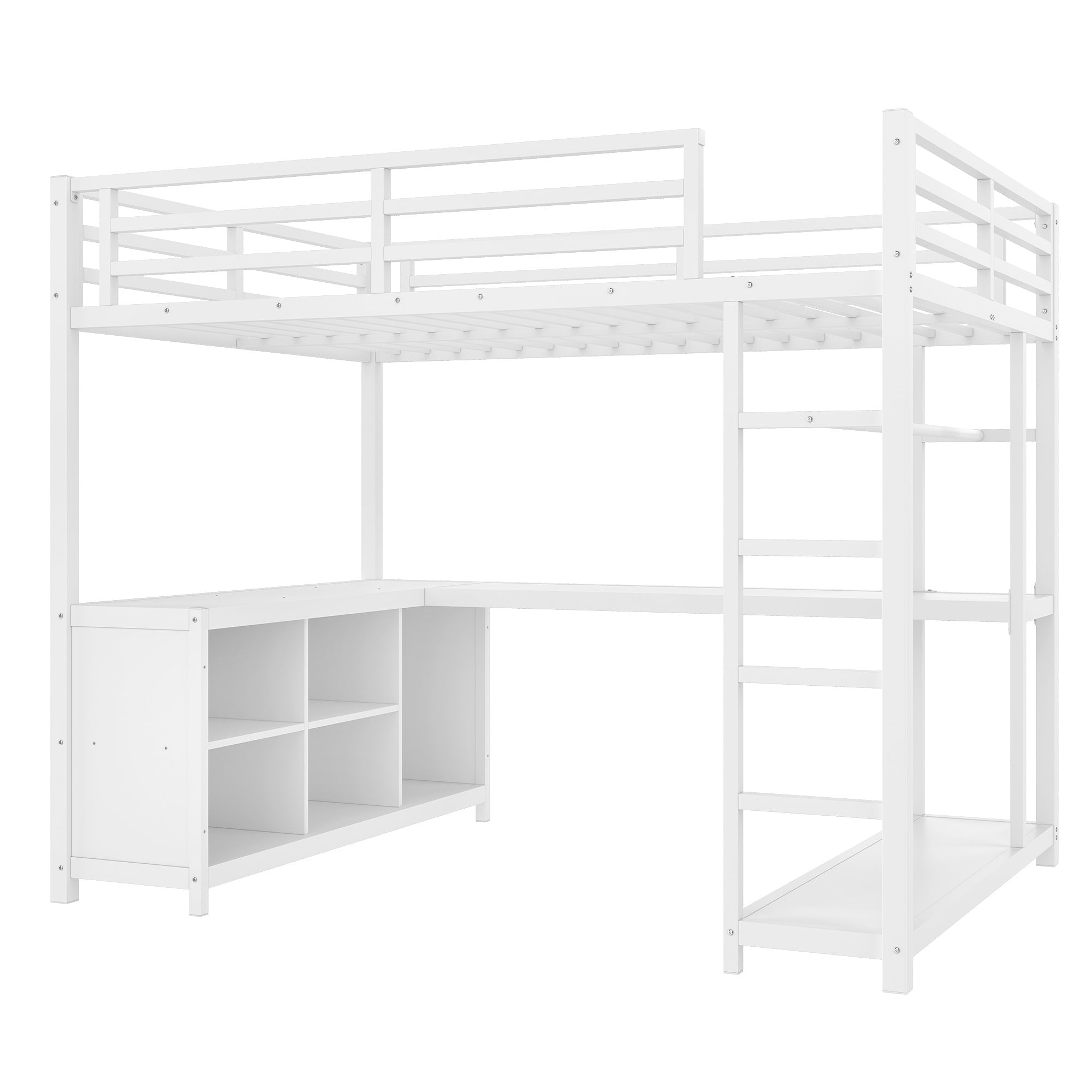 Bellemave® Metal Loft Bed with Desk, Wardrobe, Storage Cubes & Shelves, Heavy - duty Loft Bed Frame for Kids, Teens, Adults, Noise - free - Bellemave
