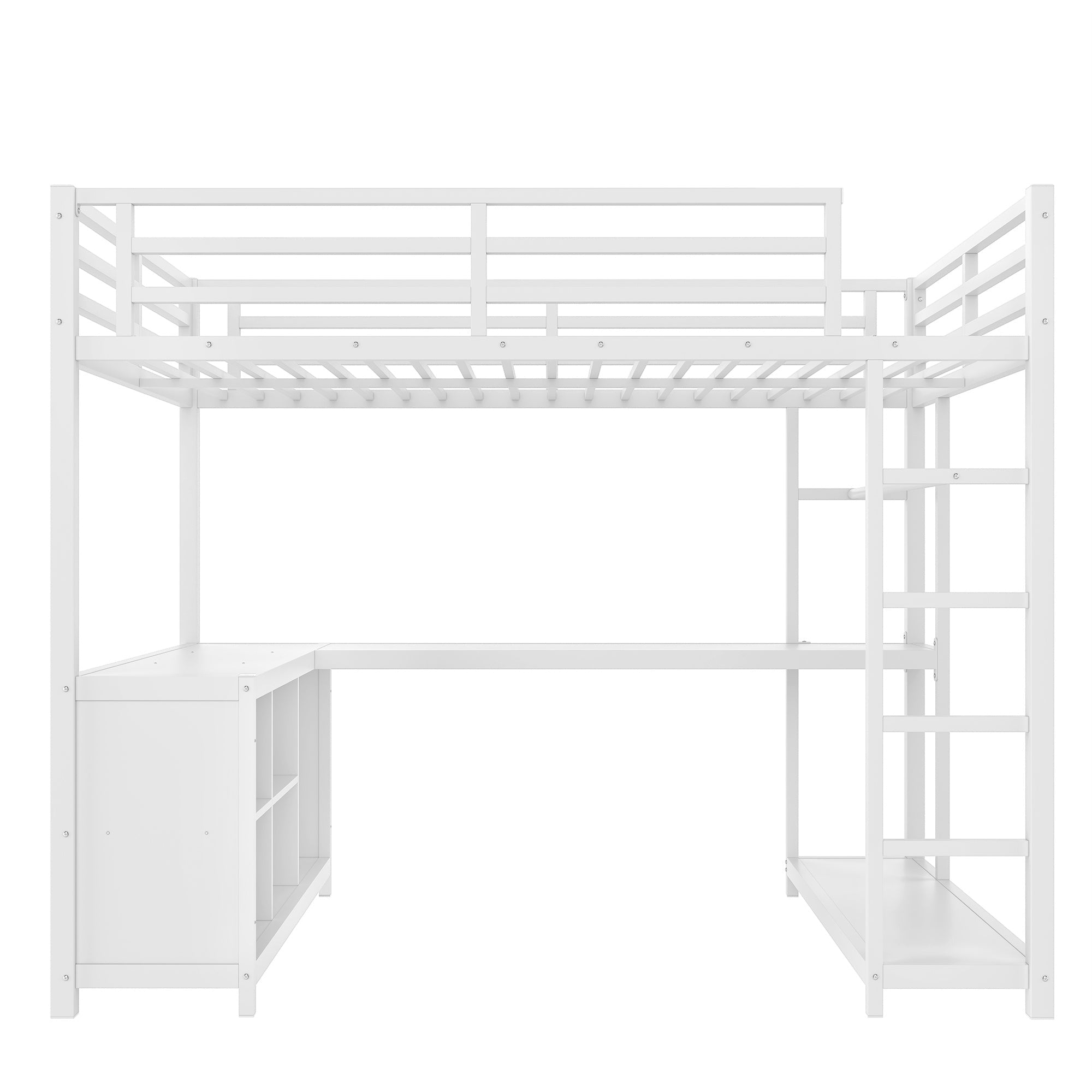 Bellemave® Metal Loft Bed with Desk, Wardrobe, Storage Cubes & Shelves, Heavy - duty Loft Bed Frame for Kids, Teens, Adults, Noise - free - Bellemave