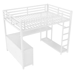 Bellemave® Metal Loft Bed with Desk, Wardrobe, Storage Cubes & Shelves, Heavy - duty Loft Bed Frame for Kids, Teens, Adults, Noise - free - Bellemave