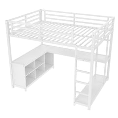 Bellemave® Metal Loft Bed with Desk, Wardrobe, Storage Cubes & Shelves, Heavy - duty Loft Bed Frame for Kids, Teens, Adults, Noise - free - Bellemave