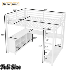 Bellemave® Metal Loft Bed with Desk, Wardrobe, Storage Cubes & Shelves, Heavy - duty Loft Bed Frame for Kids, Teens, Adults, Noise - free - Bellemave