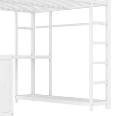 Bellemave® Metal Loft Bed with Desk, Wardrobe, Storage Cubes & Shelves, Heavy - duty Loft Bed Frame for Kids, Teens, Adults, Noise - free - Bellemave