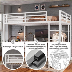 Bellemave® Metal Loft Bed with Desk, Wardrobe, Storage Cubes & Shelves, Heavy - duty Loft Bed Frame for Kids, Teens, Adults, Noise - free - Bellemave