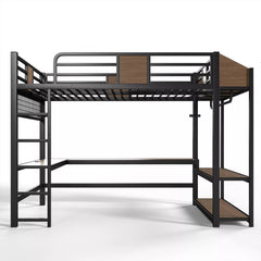 Bellemave® Metal Loft Bed with L-Shaped Desk, LED Light Strips, USB Ports, Clothes Hanging Rod and Multi Storage Shelves - Bellemave