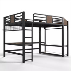 Bellemave® Metal Loft Bed with L-Shaped Desk, LED Light Strips, USB Ports, Clothes Hanging Rod and Multi Storage Shelves - Bellemave