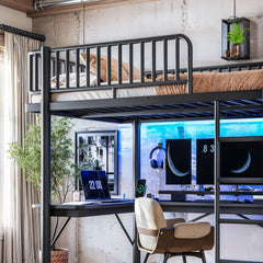 Bellemave® Metal Loft Bed with L - Shaped Desk,LED Lights & Charging Station,Heavy Duty Loft Bed Frame with Hanging Rod & CPU Tray for Kids, Teens & Adults - Bellemave