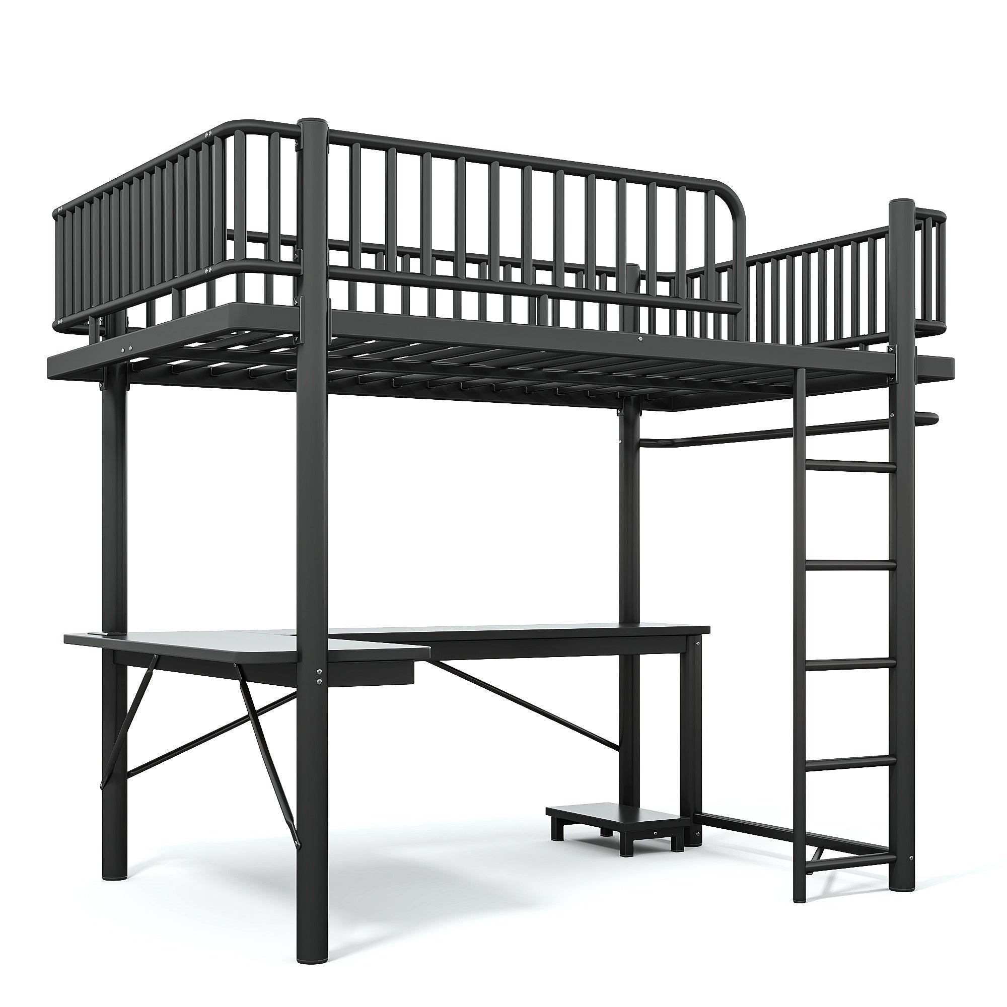 Bellemave® Metal Loft Bed with L - Shaped Desk,LED Lights & Charging Station,Heavy Duty Loft Bed Frame with Hanging Rod & CPU Tray for Kids, Teens & Adults - Bellemave
