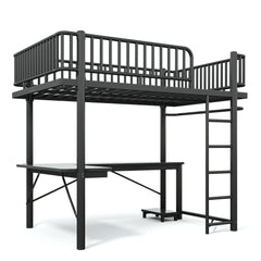 Bellemave® Metal Loft Bed with L - Shaped Desk,LED Lights & Charging Station,Heavy Duty Loft Bed Frame with Hanging Rod & CPU Tray for Kids, Teens & Adults - Bellemave