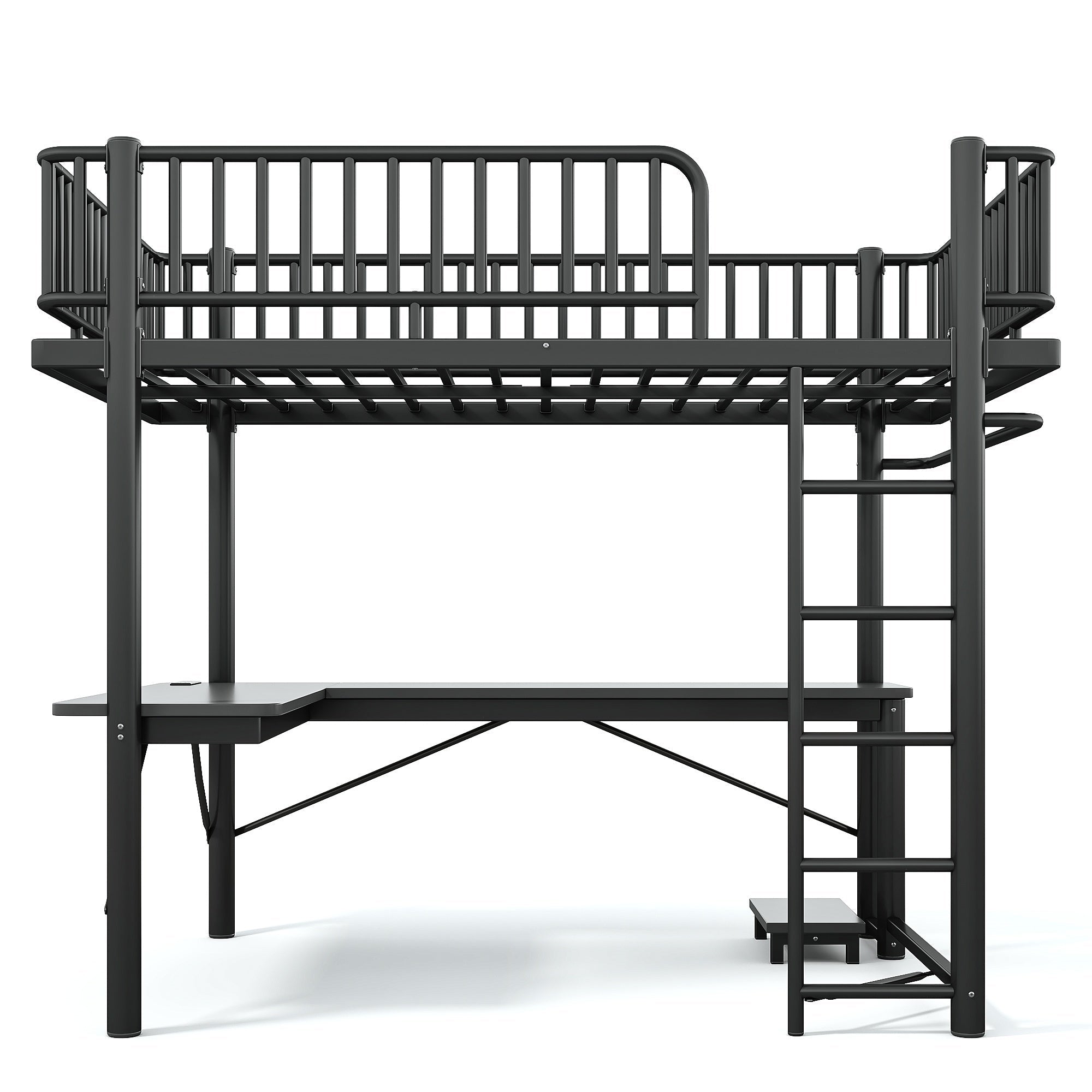 Bellemave® Metal Loft Bed with L - Shaped Desk,LED Lights & Charging Station,Heavy Duty Loft Bed Frame with Hanging Rod & CPU Tray for Kids, Teens & Adults - Bellemave