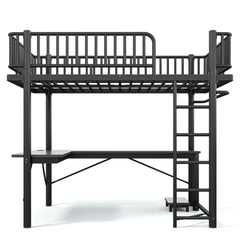 Bellemave® Metal Loft Bed with L - Shaped Desk,LED Lights & Charging Station,Heavy Duty Loft Bed Frame with Hanging Rod & CPU Tray for Kids, Teens & Adults - Bellemave