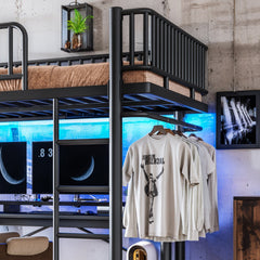 Bellemave® Metal Loft Bed with L - Shaped Desk,LED Lights & Charging Station,Heavy Duty Loft Bed Frame with Hanging Rod & CPU Tray for Kids, Teens & Adults - Bellemave