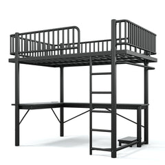 Bellemave® Metal Loft Bed with L - Shaped Desk,LED Lights & Charging Station,Heavy Duty Loft Bed Frame with Hanging Rod & CPU Tray for Kids, Teens & Adults - Bellemave