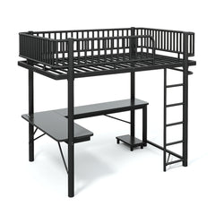 Bellemave® Metal Loft Bed with L - Shaped Desk,LED Lights & Charging Station,Heavy Duty Loft Bed Frame with Hanging Rod & CPU Tray for Kids, Teens & Adults - Bellemave