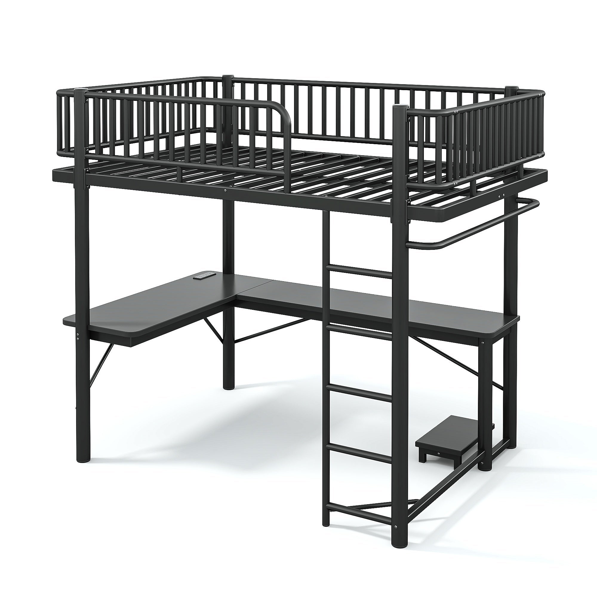 Bellemave® Metal Loft Bed with L - Shaped Desk,LED Lights & Charging Station,Heavy Duty Loft Bed Frame with Hanging Rod & CPU Tray for Kids, Teens & Adults - Bellemave